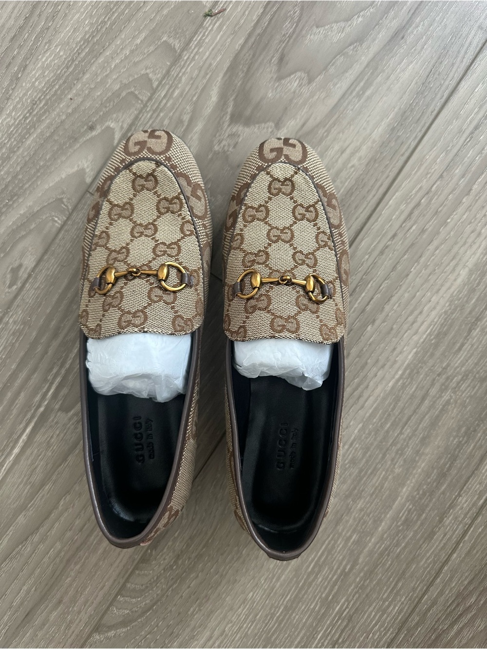 Gucci Beige & Brown GG Canvas Horsebit Loafers - Picture 2 of 8